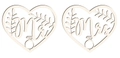 Cream heart-shaped wooden Mr and Mrs wedding chair signs with leaf and ring details - Style 3 (Heart Shaped Floral MR+MRS)