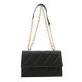Borsa a tracolla trapuntata nera con motivo geometrico e catena in metallo oro - Nero