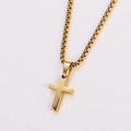Polished gold cross pendant with sleek round box chain on a clean white background - Pendant With Chain (AML03772) / Gold