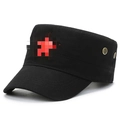 Black cotton cadet cap with red star embroidery and metallic side eyelets - Star Embroidery / Black