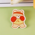 Creamy yellow bear acrylic brooch pin with red boxing gloves for cute backpack decor - Boxing Bear