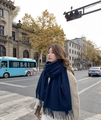 Navy blue thickened cashmere-feel scarf with tassels for winter outdoor style - Wool Style / 200x70cm / Navy Blue