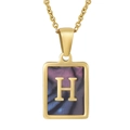 Gold stainless steel shell necklace featuring a purple pendant with a golden letter H - Colorful Shell H