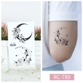 Waterproof temporary tattoo RC-789 with black flower and moon designs on arm - RC-789 Moon Flower