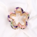 Floral hair claw with purple and green marble texture on golden alloy frame - Five-Petal Flower / Purple Marble