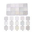 Macro detail of 15-grid DIY bead set with white and clear glass beads for jewelry making - 15 Grids/Box / White