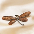 Dragonfly brooch in vintage brown finish with faceted wings and sparkling rhinestones - Brown