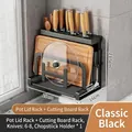 Black wall-mounted kitchen rack for 6-8 knives, cutting board, and utensils - Matte Black / Wall Mounted Single Tube