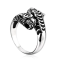 Vintage oxidized silver double tiger head ring with detailed 3D animal carving for men - Tiger Head