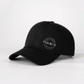 Vue détaillée du motif PSALMS 91 imprimé sur une casquette en coton noir de qualité - Taille unique / Noir