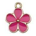 Pink enamel five-petal flower charm with gold metal frame for DIY jewelry making - Flower