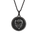 Hip hop lion head round pendant necklace with black plating and white zircons - Black Lion Head Pendant With Black Rope Chain (KN230164-K)