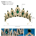 Golden bridal crown tiara featuring emerald green rhinestones and clear crystals - Gold with Green Zircon