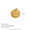 Retro 18K gold plated stainless steel coin pendant with a small zircon star accent - Eight-pointed Star Pendant - Gold