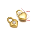 Golden stainless steel heart lock pendant with white pearl inlay, 19mm by 12mm size - 19*12mm Heart Lock with Pearl (Gold)