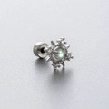 Single silver sunburst stud earring with rainbow moonstone and sparkling accents - Sun Star Flare Iridescent Gemstone Style (A85-2#)