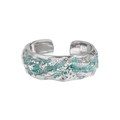 S925 sterling zilveren open ring met lavatextuur en cyaan emaille inlegwerk - Verstelbaar Open / Cyaan Emaille