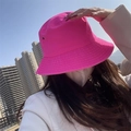 Neon hot pink cotton bucket hat for women with side metal eyelets for summer sun protection - Adjustable / Rose Red