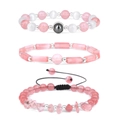 Set of three pink beaded bracelets featuring strawberry quartz, opal and silver spacers - Three-Piece Set / Pink Strawberry Quartz