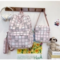 Rosa kariertes 3er-Set Schultaschen mit Rucksack, Umhängetasche und Federtasche - Rucksack, Umhängetasche Und Federmäppchen / Rosa