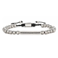 Detail of beaded bracelet with black zircon inlays and adjustable woven rope closure - Bar Silver