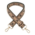 Detail of jacquard geometric pattern woven strap with light gold metal lobster clasps - Black Khaki Light Pink Flower