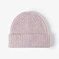 Bonnet en maille épaisse lavande à large revers, bonnet d'hiver chaud pour femme - Taille unique / Rose