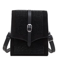Mini black rhinestone crossbody phone bag with adjustable faux leather strap and buckle - Black