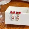 Christmas earrings featuring red bows and cute polar bears in festive hats and scarves - E5741-3 Bow Bear