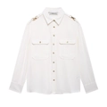 Witte crêpe blouse in urban stijl met gouden schouderversieringen en zakken - XS / Wit