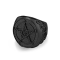 Anillo gótico pentagrama de acero inoxidable negro mate con grabados ocultos vintage - Talla 7 / Negro