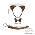 Set da tre pezzi con cerchietto a orecchie di gatto leopardato, papillon e coda costume - Set 3 pezzi orecchie di gatto leopardo scuro spugna