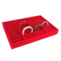 Red velvet jewelry tray organizer with 40 grids showing four different jade bangles - Red Long Velvet 40 Slots Bangle Tray