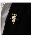 Detail einer süßen weißen Katze auf Ast Brosche mit goldener Schleife an einem Sakko - Brosche / Katze auf Zweig (Goldene Nadel)