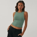 Sexy sage green Y2K ribbed crop tank top with sleeveless design and round neck style - M / Green