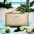 Minimalist champagne gold long wristlet wallet with lychee leather texture for women - Gold