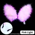 Pink LED rabbit ear headband with soft faux fur and anti-pressure protected ends - Bunny Ear Headband / 14 LED Faux Fur White + Pink Light