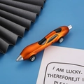 Creative car-shaped ballpoint pen in bright metallic orange with four miniature wheels - 0.7mm Bullet Tip / Orange
