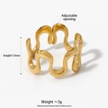 Adjustable golden stainless steel wave ring with 13mm height and unique irregular design - Minimalist Wave Geometric Open Style (KB662) / Gold