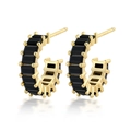 Elegant S925 silver C-shape stud earrings with gold finish and black zircon stones - Gold Black