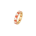 Golden ring with pavé heart design and orange and white triangle cut cubic zirconia - Gold-Red & White Zirconia