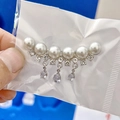 Silver star brooch with white faux pearls and sparkling crystal teardrop pendants - Silver Smile White Pearl