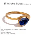 18K gold plated stainless steel wave ring with a pear-cut blue sapphire stone - September Royal Blue