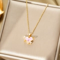 Titanium steel necklace with pink heart planet pendant and small white diamonds - Pink Zirconia (C152) / Gold