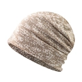 Primer plano detallado del patrón de punto jaspeado marrón claro y blanco del gorro - Ajustable / Beige para Todas las Estaciones (Beige Jaspeado)