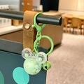 Green Mickey shaped liquid keychain with leather strap and bells for bag decor - Green Mickey Head Milk Bean