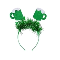 St. Patrick's Day green glitter beer mug headband with shamrock tinsel decoration - Wine Glass Headband