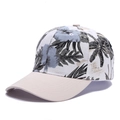Berretto da baseball floreale con tesa beige e motivo di foglie tropicali e fiori blu - Regolabile / Foglia d'Inchiostro