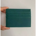 Dark green pebbled leather card holder with multi-slot design and luxury texture - Dark Green