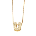 Gold-plated letter U pendant necklace with micro-pave cubic zirconia on a box chain - Letter U
